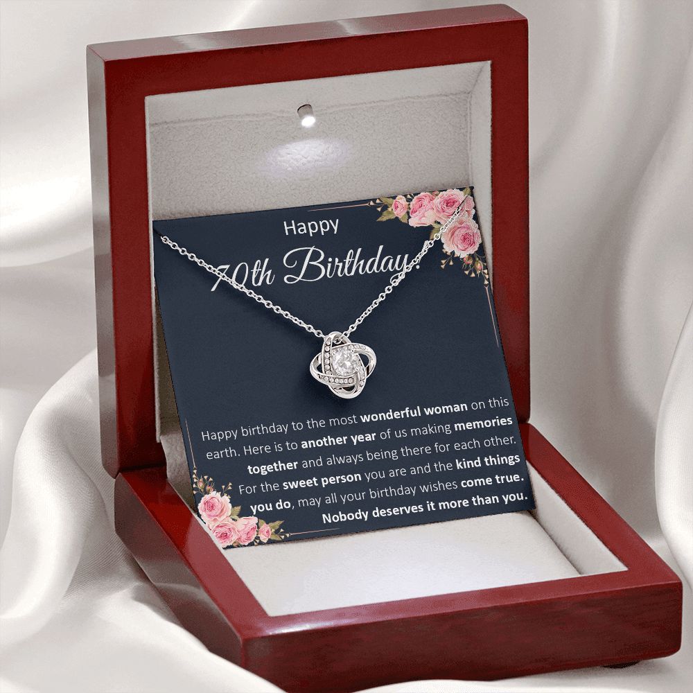 70th Birthday Gifts For Women, Best Gifts For 70 Year Old Woman, Happy 70th Birthday Present Card Ideas For Women Turning 70 with Message Card and Gift Box Love Knot