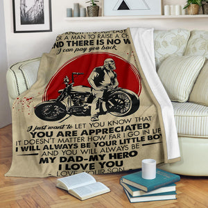 Son to DAD Biker I Will Always Be Your Little Boy My DAD - My Hero - Love, Your Son Premium Blanket One Size, Cozy Plush Fleece Blanket - 56x43, 70x54, 80x60