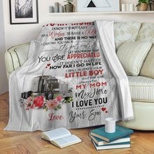 Load image into Gallery viewer, Trucker to My Mom I Know It’s Not Easy for A Woman to Raise A Child Premium Blanket One Size, Cozy Plush Fleece Blanket - 56x43, 70x54, 80x60