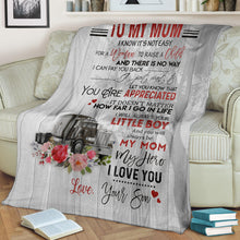 Load image into Gallery viewer, Trucker to My Mom I Know It’s Not Easy for A Woman to Raise A Child Premium Blanket One Size, Cozy Plush Fleece Blanket - 56x43, 70x54, 80x60