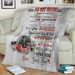 Trucker to My Mom I Know It’s Not Easy for A Woman to Raise A Child Premium Blanket One Size, Cozy Plush Fleece Blanket - 56x43, 70x54, 80x60