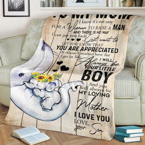 Inspirational Son to My MOM - Elephant - I Know It's Not Easy - My Loving Mother Premium Blanket One Size, Cozy Plush Fleece Blanket - 56x43, 70x54, 80x60