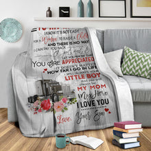 Load image into Gallery viewer, Trucker to My Mom I Know It’s Not Easy for A Woman to Raise A Child Premium Blanket One Size, Cozy Plush Fleece Blanket - 56x43, 70x54, 80x60