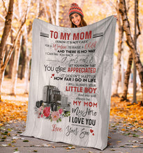 Load image into Gallery viewer, Trucker to My Mom I Know It’s Not Easy for A Woman to Raise A Child Premium Blanket One Size, Cozy Plush Fleece Blanket - 56x43, 70x54, 80x60