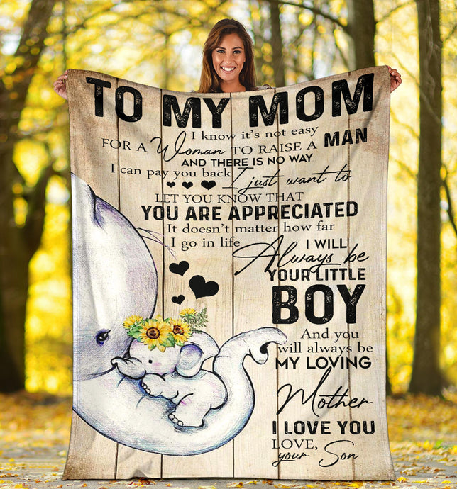 Inspirational Son to My MOM - Elephant - I Know It's Not Easy - My Loving Mother Premium Blanket One Size, Cozy Plush Fleece Blanket - 56x43, 70x54, 80x60