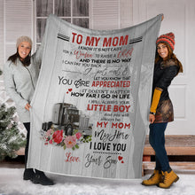 Load image into Gallery viewer, Trucker to My Mom I Know It’s Not Easy for A Woman to Raise A Child Premium Blanket One Size, Cozy Plush Fleece Blanket - 56x43, 70x54, 80x60